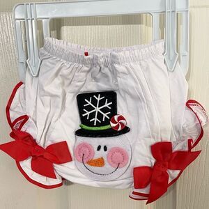 Mudpie Baby-Girls Christmas Bloomer Collection White/Snow Man